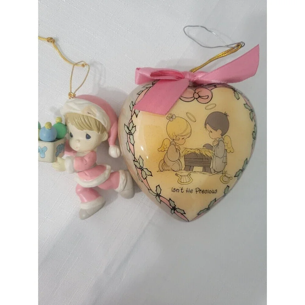 Precious Moments Christmas Ornaments Heart  & Girl 1996 Set Of 2